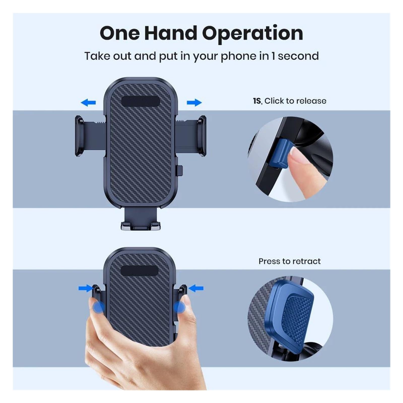 Supporto per telefono da auto, braccio esteso, supporto a 3 punti, gancio in metallo estensibile, supporto per telefono cellulare con stabilità superiore per auto