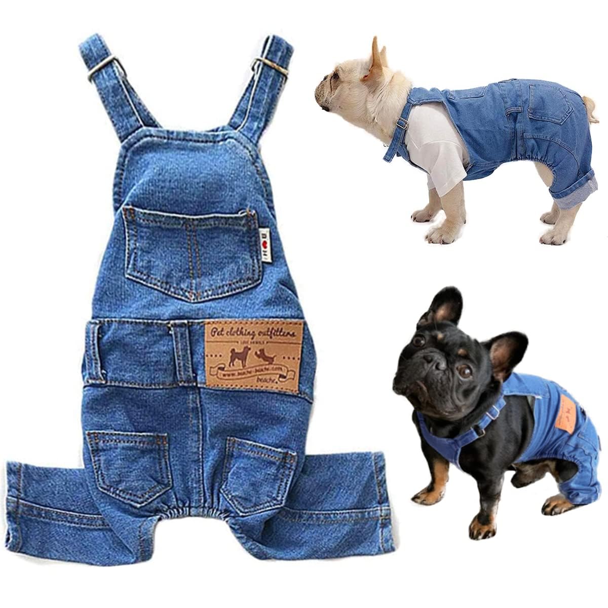 Dog Denim Overalls for Small Medium Dogs & Cats, Adjustable Pet Jeans Jumpsuit Onesies Apparel, Soft Cotton Blend Four-Leg Puppy Costume, Blue Dog Clothing for Daily Wear & Festivals (S)