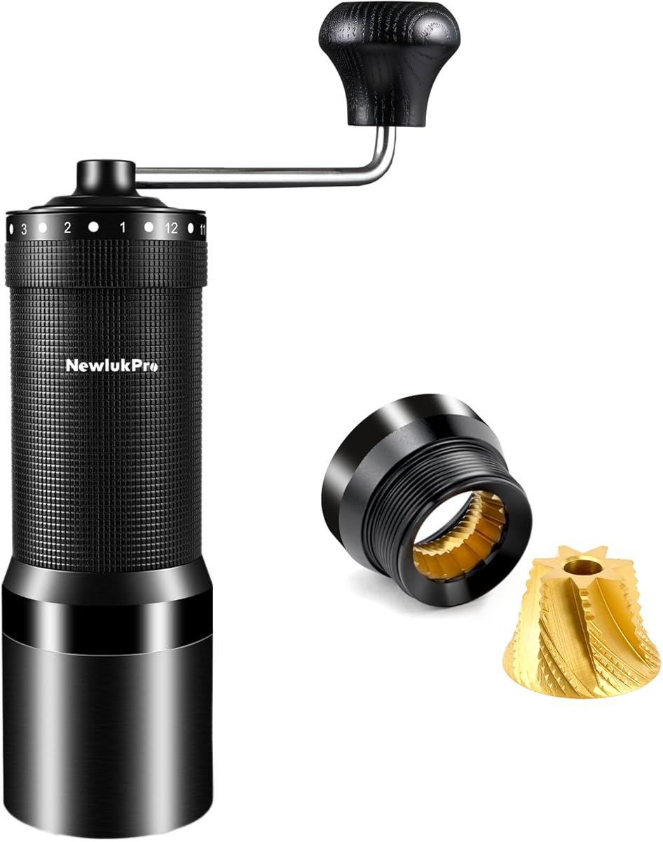NewlukPro Manual Coffee Grinder,Sharp Heptagona Burr,Walnut Handle Coffee Grinders with 48 Settings,Tri-Bearing Coffee Grinder Burr for Pour Over French Press Espresso (Black)