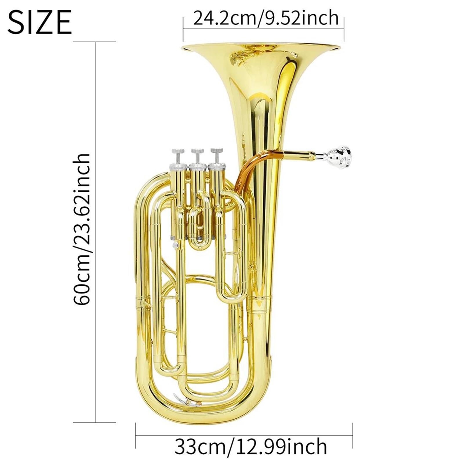 Eufonium Mosiądzu Eufonium Bb 3 Klucz Pionowy Róg Tenorowy Złoty Lakier Barytonowy Instrument Dęty Blaszany Z Futerałem Akcesoria Do Rękawiczek