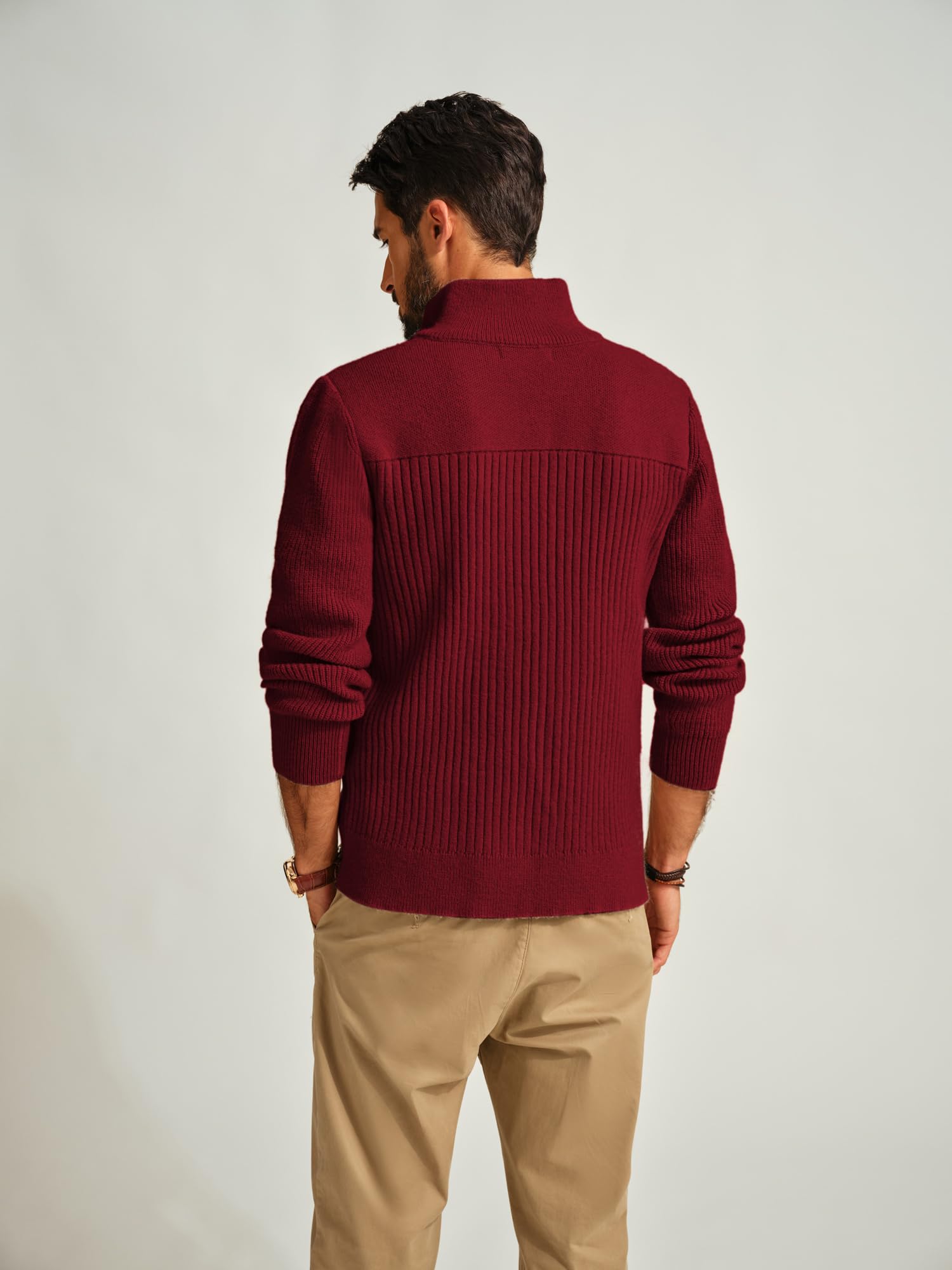 PJ PAUL JONES Cárdigan de punto acanalado con cremallera completa para hombre