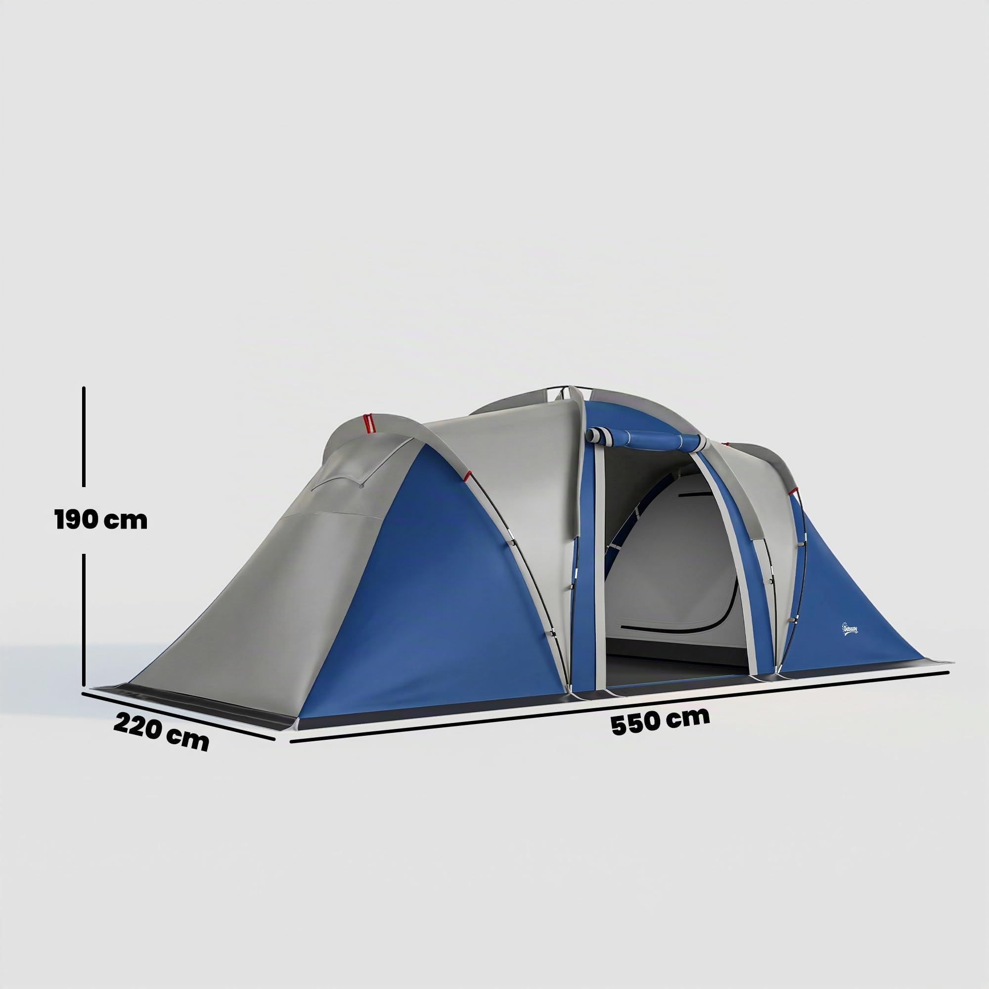 Outsunny Tenda da campeggio a doppio strato tunnel per famiglie, 4-5 persone, grande tenda con 2 camere e soggiorno per 12 persone, 3000 mm, impermeabile, riparo solare con tettoia, blu