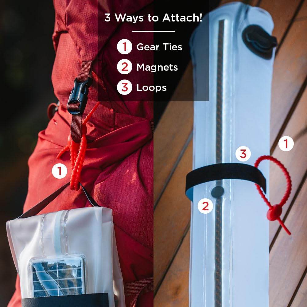 Luminaid Cargador de teléfono de haz solar de 200 lúmenes, color blanco frío o rojo, 5 ajustes de luz, incluyendo intermitente, 50 horas de tiempo máximo de funcionamiento, recargable a través de