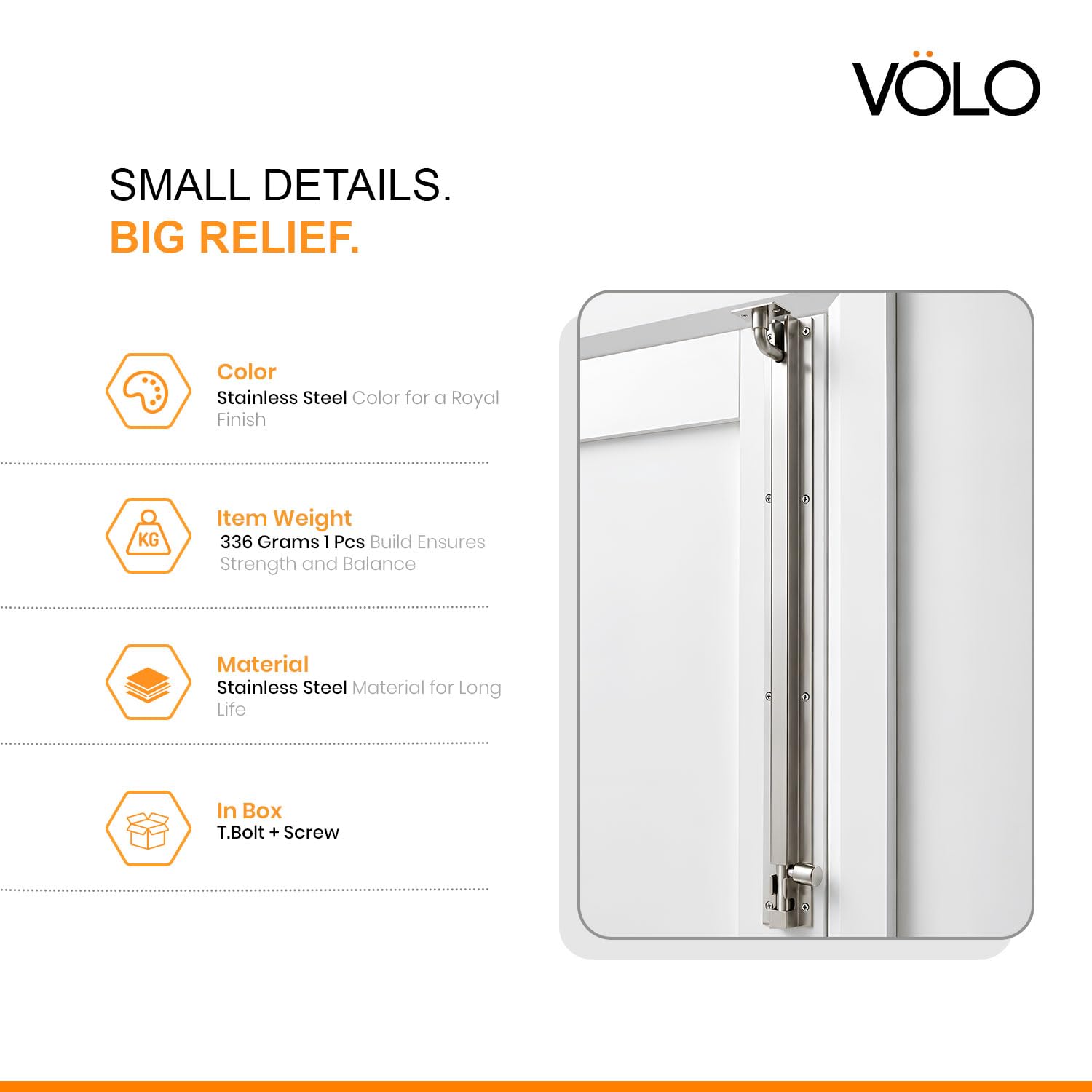 Volo L Shape/Marble Stainless Steel Towerbolt/Door Latch, Pack of 2 Pieces (450mm (18 Inch)) — Amazon image 3