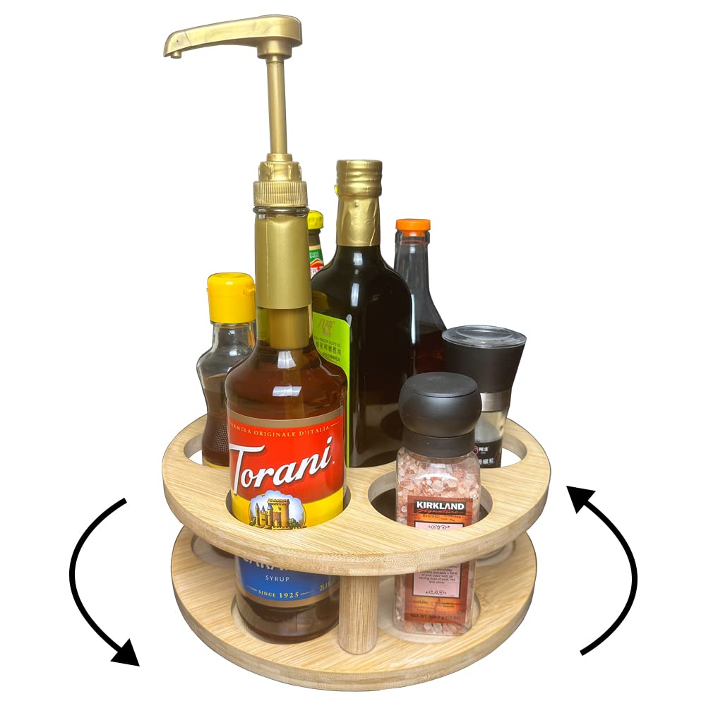 Photo 1 of Coffee Syrup Rack?7 Bottles Capacity Coffee Syrup Organizer?Bamboo Lazy Susan Suitable For Many Occasions?Can Hold Various Bottles Of Coffee Syrup , Seasoning , Wine , Sauce , Etc