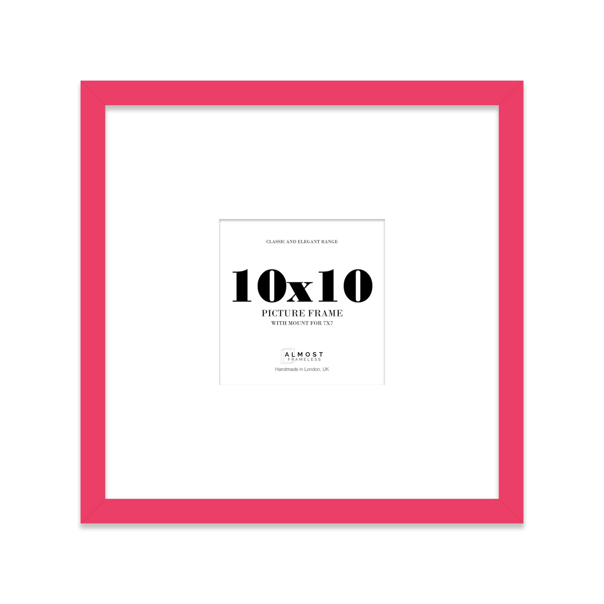 Almost Frameless 10x10 Square Picture Frame, Display Pictures 7x7 With Mat or 10x10 Without Mat, Wall Hanging & Free Standing Photo Frame, Bright Pink, 1 Pack