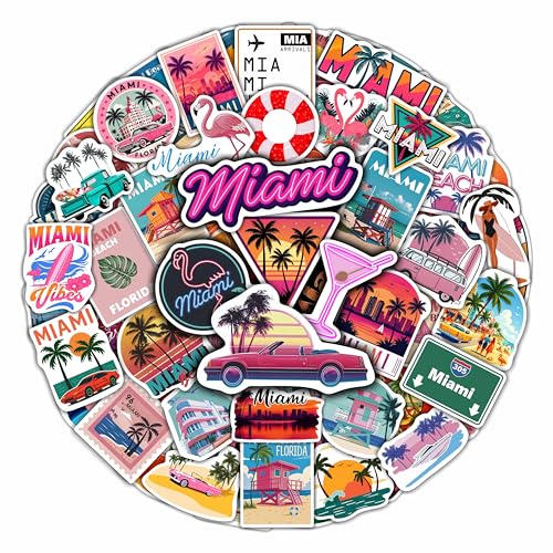 100Pcs Miami Stickers for Water Bottle, Luggage, Laptop - Florida Stickers - Miami Gifts, Party Decorations - Gift for Men & Women