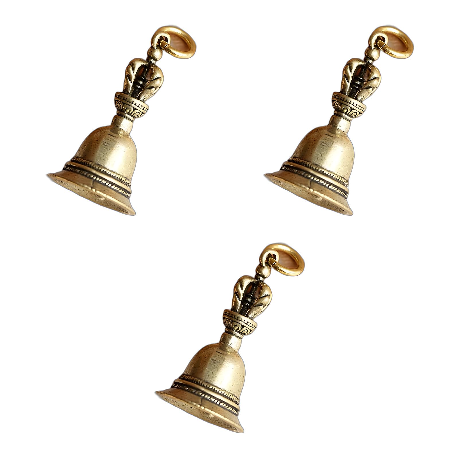 3Pcs Retro Copper Bell Wind Chimes,Demon Subduing Bell Creative Solid Brass Bell Handicraft Tibetan Bronze for Decoration Car Pendant Small Circle Hand Bells and Chimes (4.7cm*2.5cm