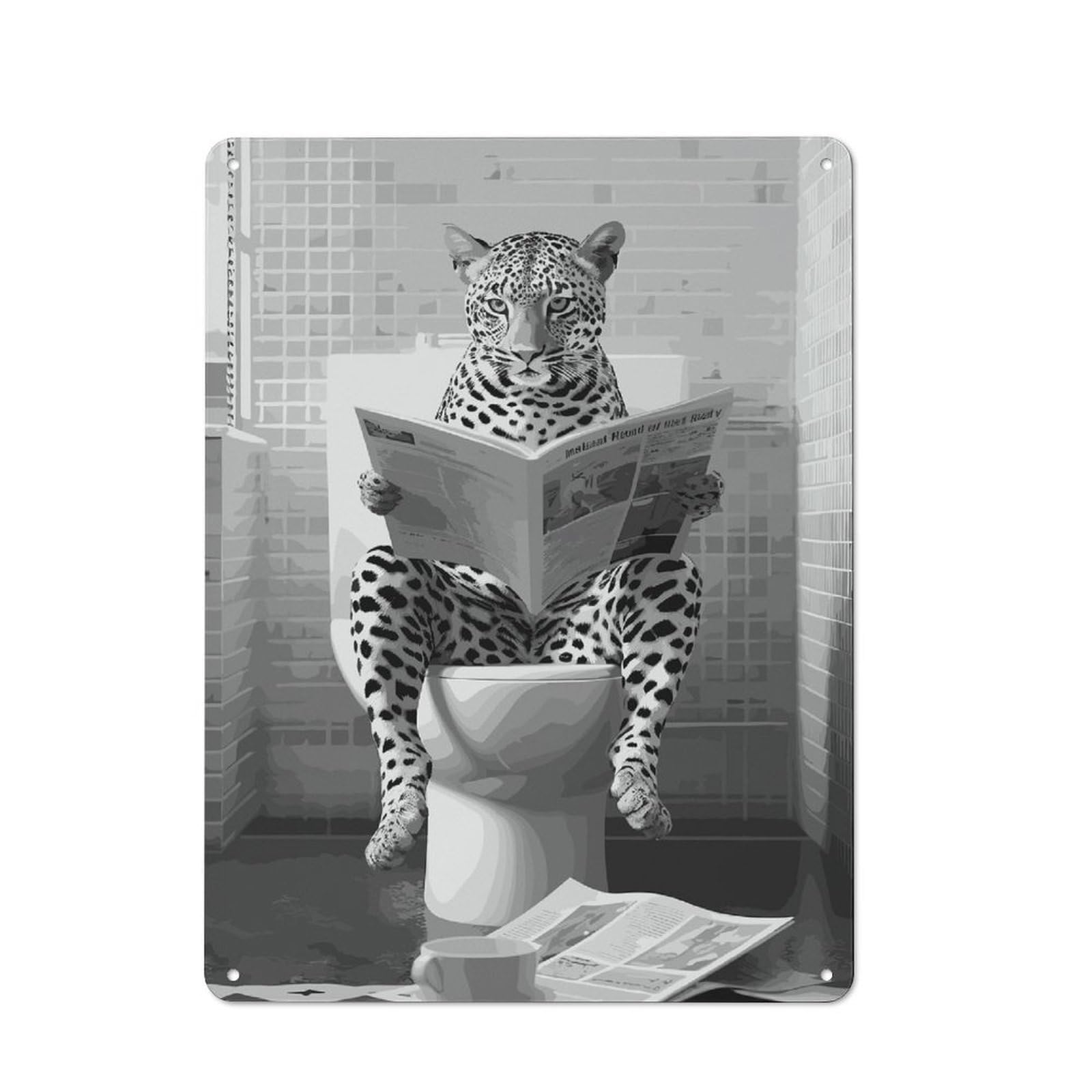 Junmoney Leopard In Toilet Printed Metal Sign 40X30cm For Guest Room Or Hallway, Suited To Home Decor Collectors