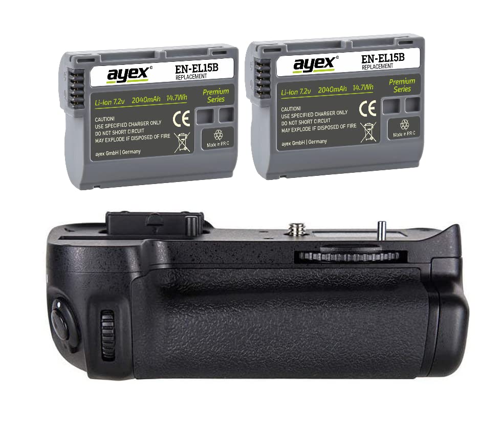 ayex Empuñadura de batería compatible con Nikon D7000, incluye 2 baterías EN EL15B similares a MB D11, ideal para fotografiar en formato vertical