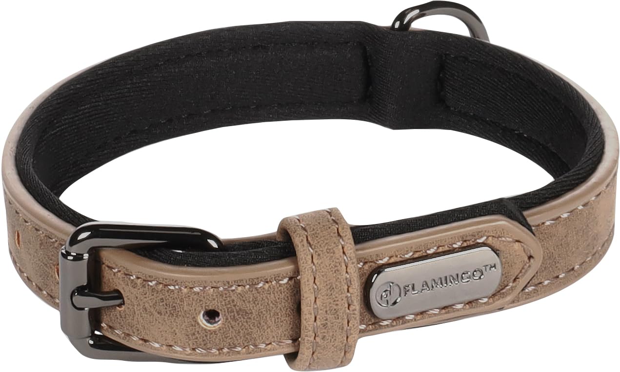Flamingo Dog Collar With neoprene Delu Brown XS/S 24-30cm 15mm
