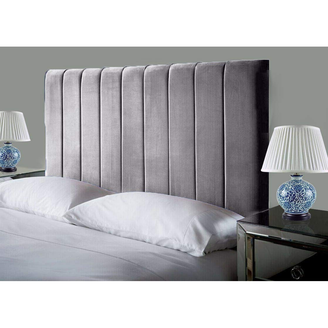 Affordable Luxury Portland Lined Headboards in Elegant Plush Velvet Fabric, for Divan Beds, Bedroom and Hotel Furniture (6FT Super King- Height 24", Silver)