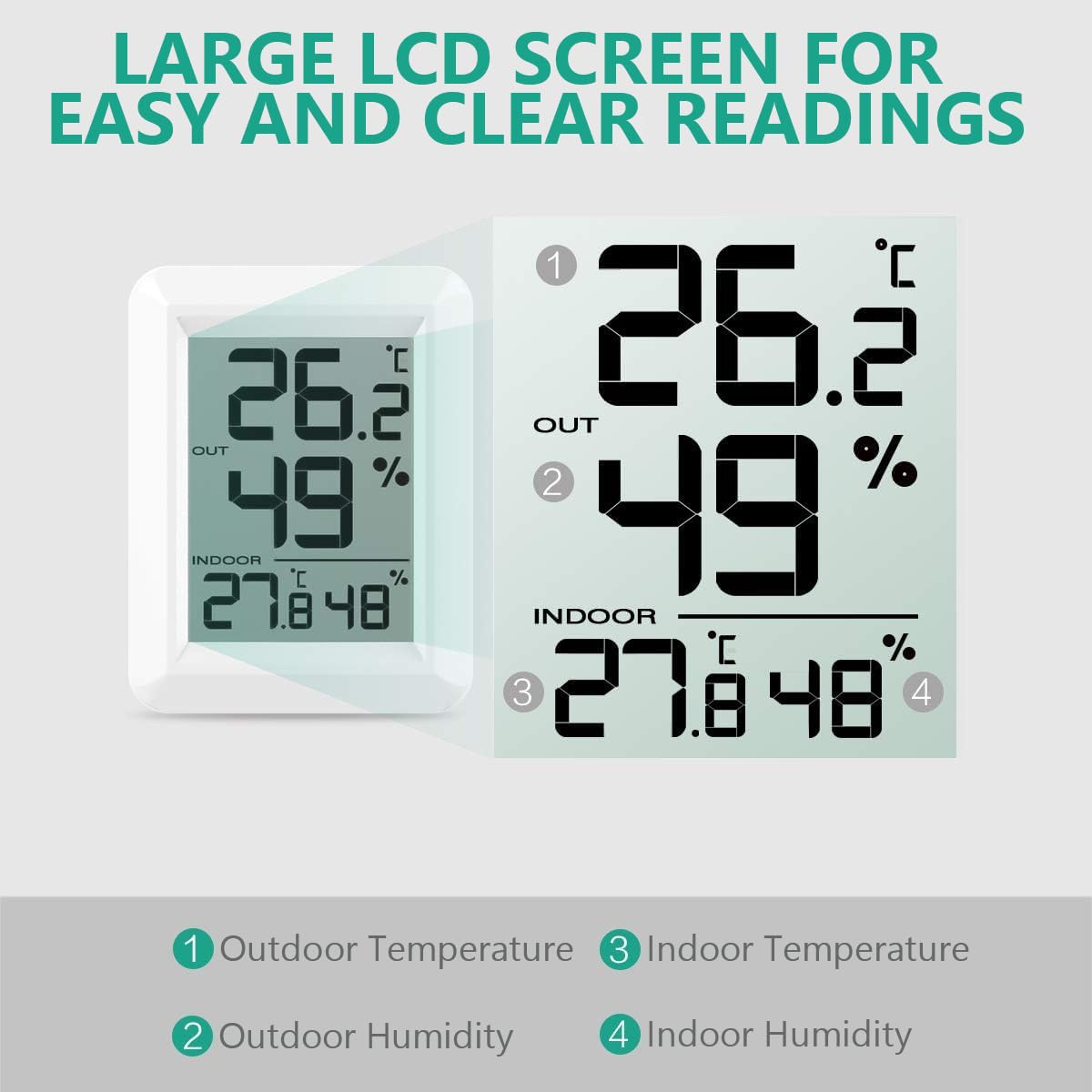 ORIA Termometro Igrometro Digitale Interno Esterno, Misuratore di Umidità e Temperatura Wireless, Termoigrometro Professionale con Sensore, 100m Range, 60S Auto Refresh per Casa, Ufficio, Serra