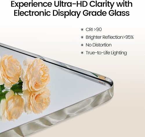 Miniatura 4 de MOON MIRROR Espejo giratorio cromado pulido para baño, espejo de tocador de baño inclinable, espejo pivotante rectangular redondeado, total 24.33 x