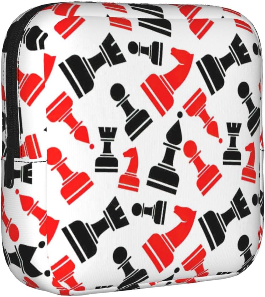 Chess Pattern Print Women Period Bag Sanitary Pouch Portable Pad Pouch Tampon Holder Small Zipper Pouch Storage Bag