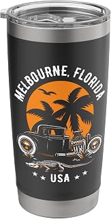 Melbourne Florida Sunset Hotrod Alligator Design Stainless Steel Insulated Tumbler