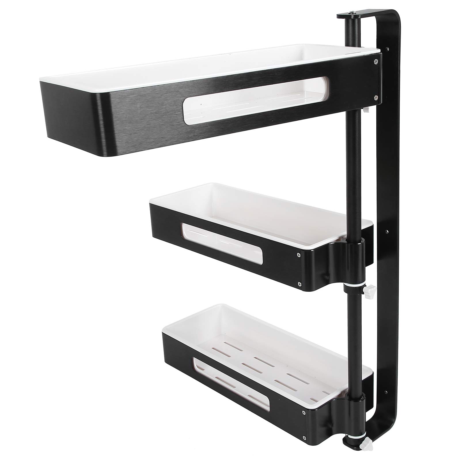 Estante de Cocina de 3 Capas, Estante Giratorio para Especias, Ajustable para Espacio de Cocina y Baño, Aluminio, Blanco y Negro, 59,4x35x13cm