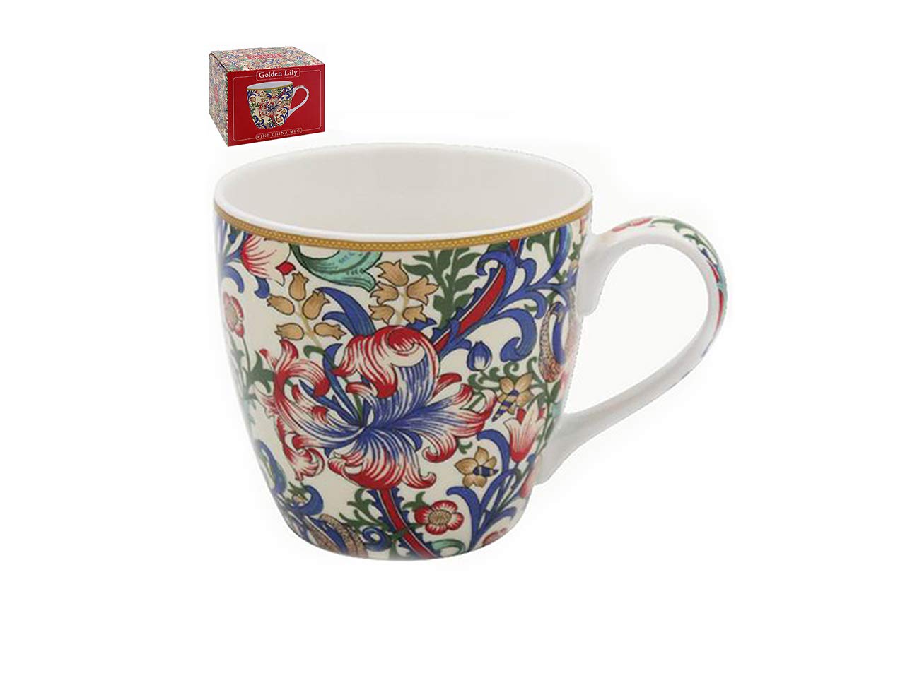 China Breakfast Mug/Cup - Large 380ml Capacity, Individually Boxed (William Morris Golden Lily)