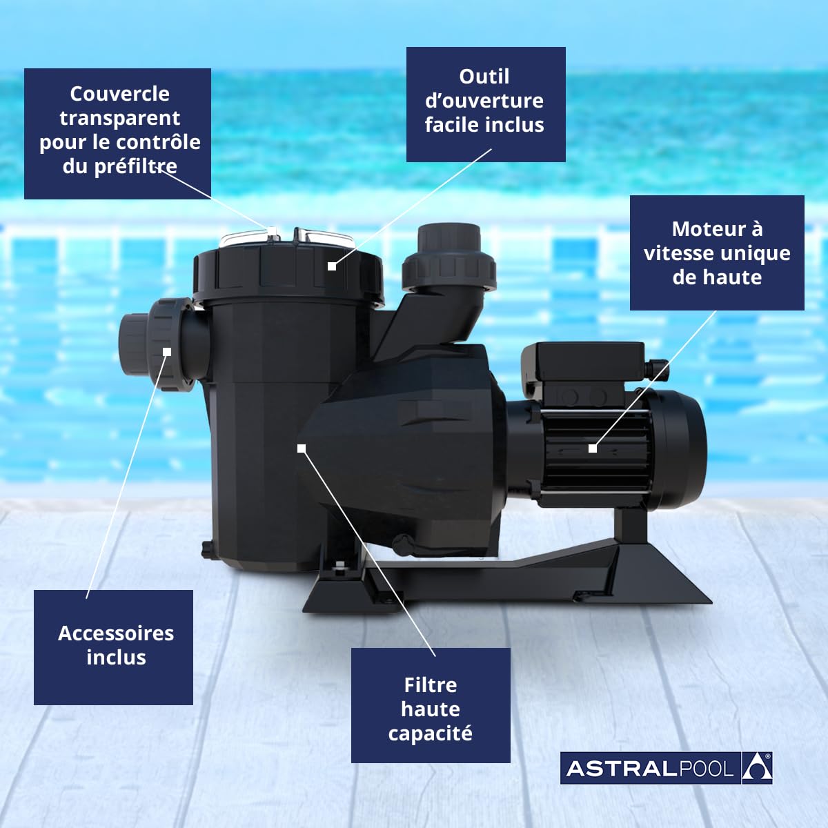 Pompe pour Piscine et Spa Victoria Plus 2 CV, 230 Volts II - Pompe Centrifuge Monocellulaire - Capacité Auto-Amorçante Jusqu'à 2 Mètres - Astralpool