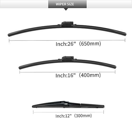 Miniatura 3 de Repuesto para Lexus NX200t 2015-17  NX300 2018-21  NX300h 2015-21  Limpiaparabrisas delantero con limpiaparabrisas trasero de 12 pulgadas (26+16+12)