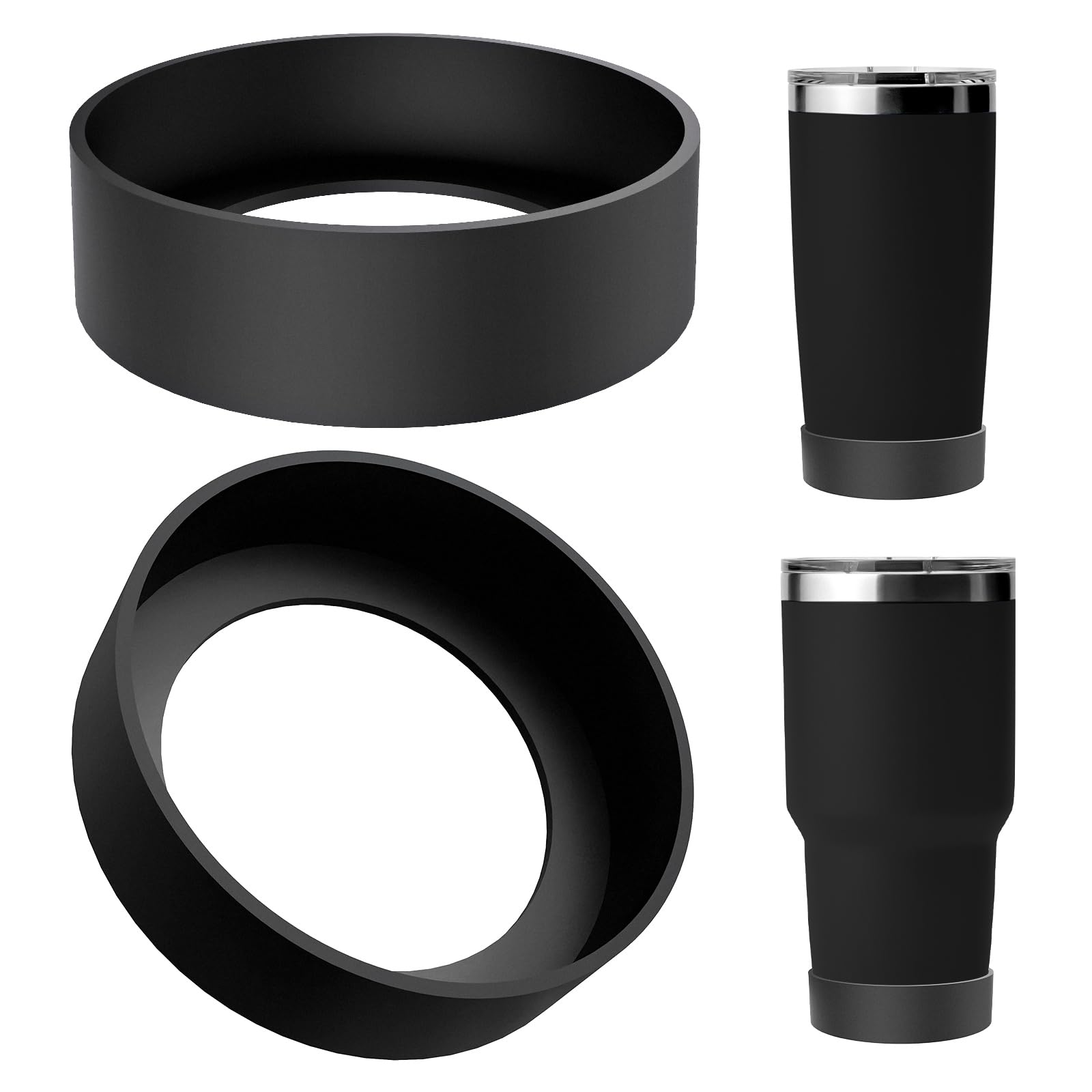 Linkidea 2 Pack Water Bottle Boot Compatible with YETI Tumbler 20oz/30oz, Travel Mug 20oz/30oz, Silicone Anti-Slip Waterbottle Bottom Sleeve Cover Protector (Black) — image 1