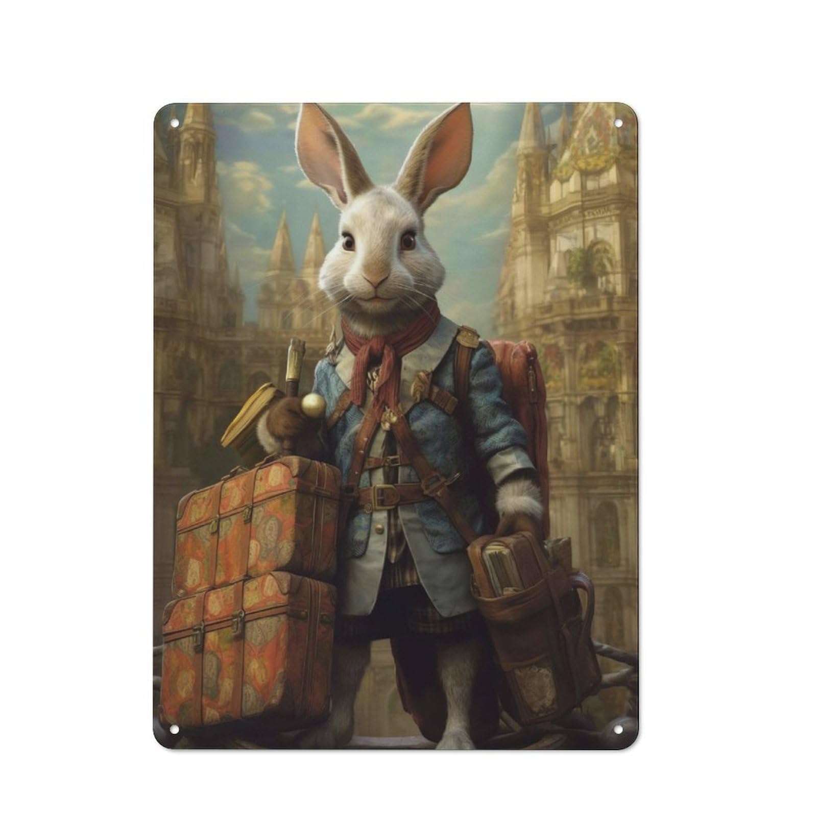 Junmoney Travel Guide Rabbit Metal Wall Sign 40X30cm, Rustic Decor For Hallway Wall, For Metal Sign Collectors, For Garage And Workshop Walls