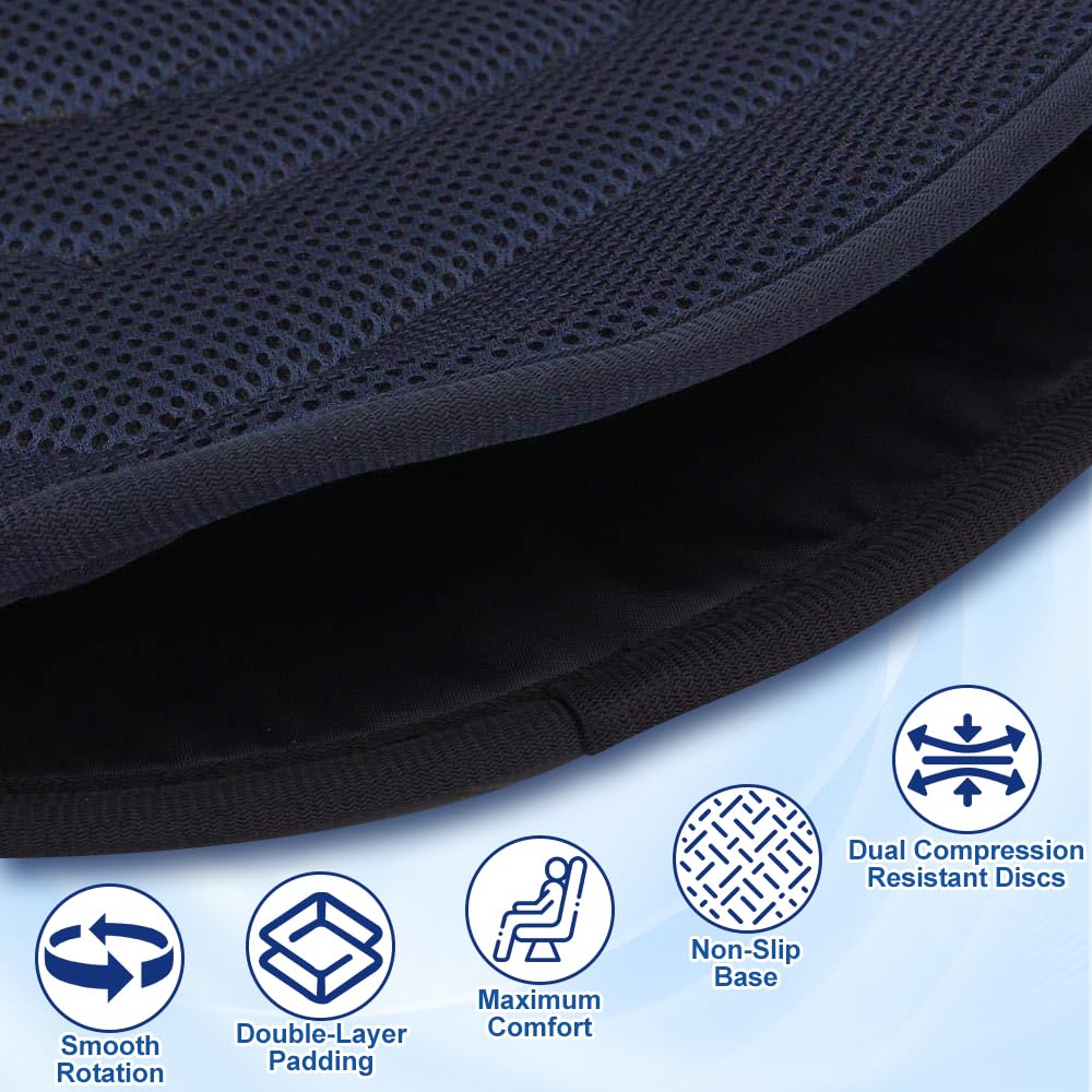 NAVESO Cuscino girevole per sedile auto, girevole a 360 gradi, per ausilio alla mobilità, facile da girare, portatile, per auto, casa, lavoro, veicolo, ufficio (blu navy)