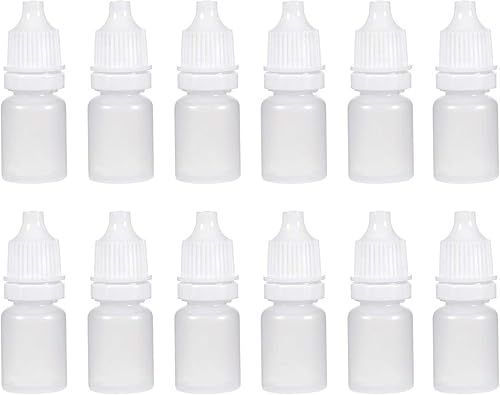 OFOWIN 12 botellas de plástico con cuentagotas de 0.17 onzas líquidas, botellas de boca pequeña con tapa blanca vacías para solventes, aceites,