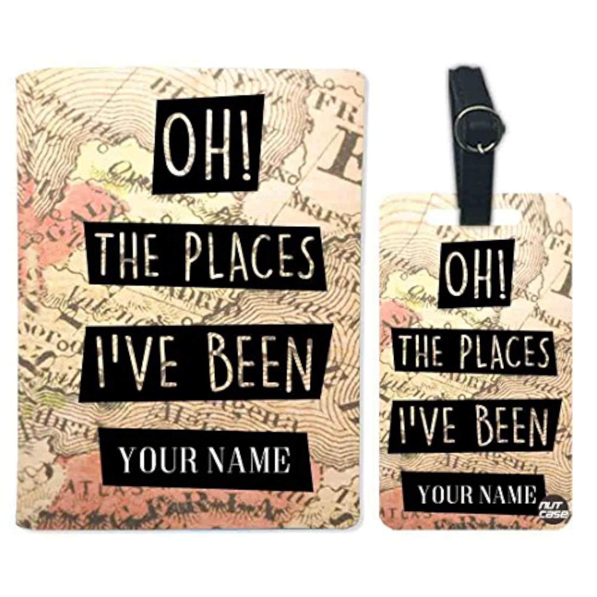 Personalized Vintage Map Passport Cover & Luggage Tag Set