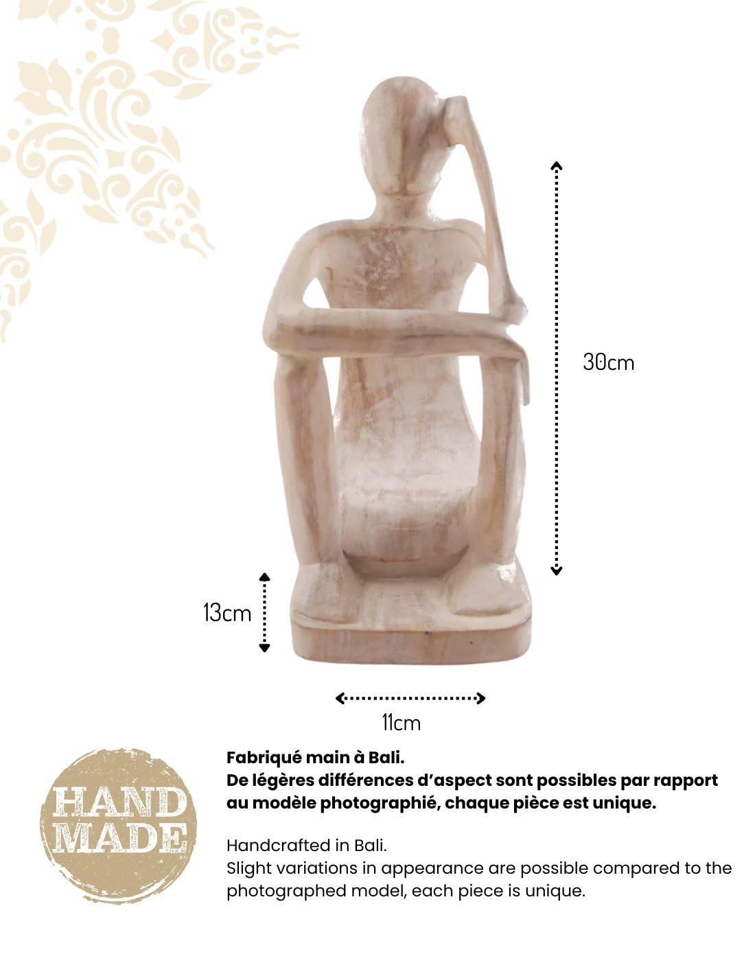 Coco Papaya Porte-Bouteille Penseur 30cm en Bois Blanc Cérusé