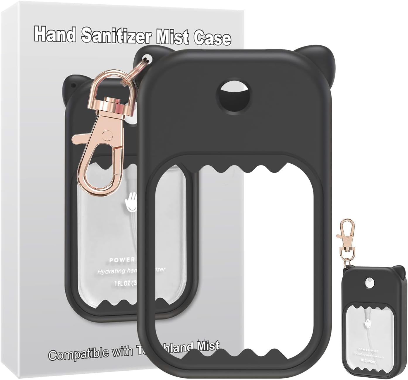 Hand Sanitizer Spray Case for Touchland Silicone Touchland Case Keychain Cute Hand Sanitizer Spray Holder Compatible with Touchland Power Mist Gentle Mist Glow Mist, Black