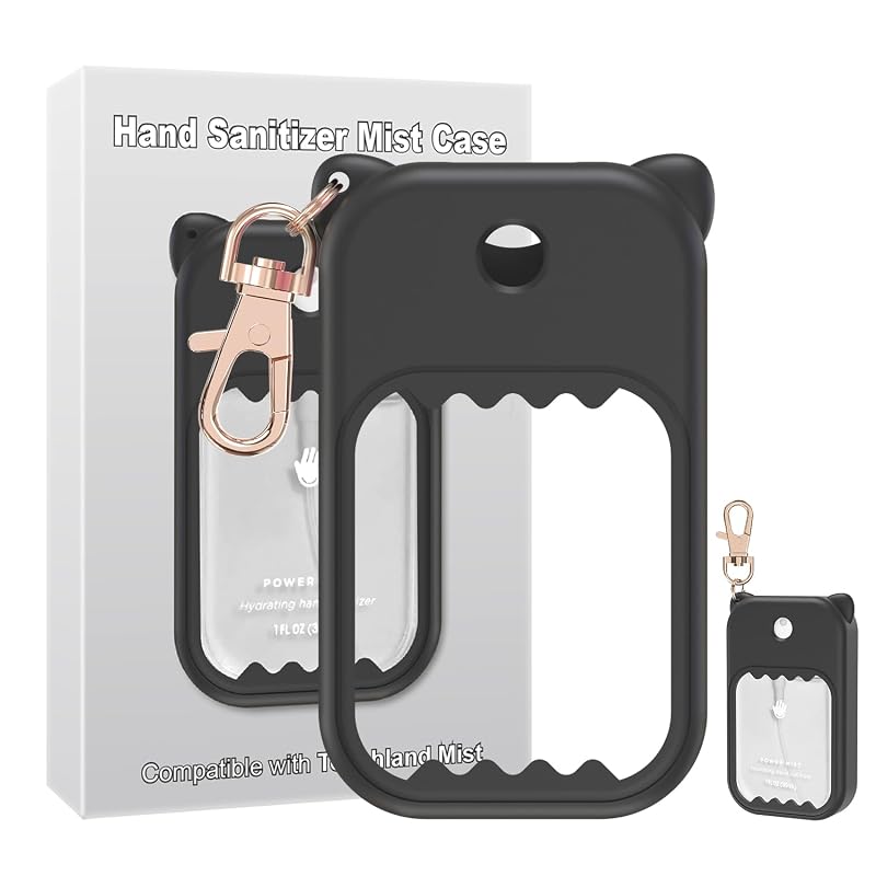 Estojo de silicone preto com chaveiro para frasco Touchland Power Mist e Glow Mist, B103