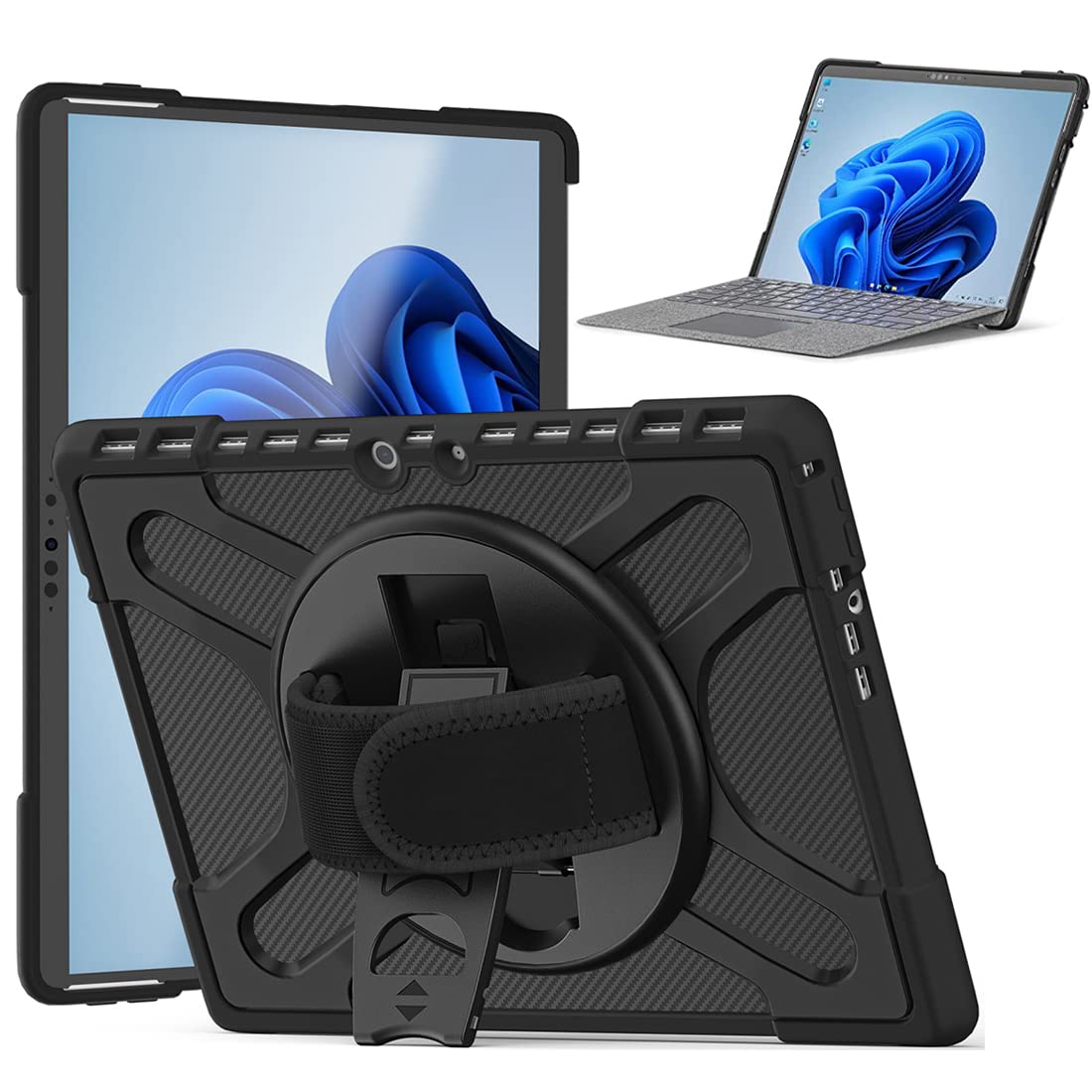 DreamerX Microsoft Surface Pro 8 Case 13 Inch 2021, Heavy Duty Rugged Shockproof Protective Case W/ 360 Degree Rotating Stand/Hand Strap/Pen Holder, Business Cover Compatible with Type Cover Keyboard
