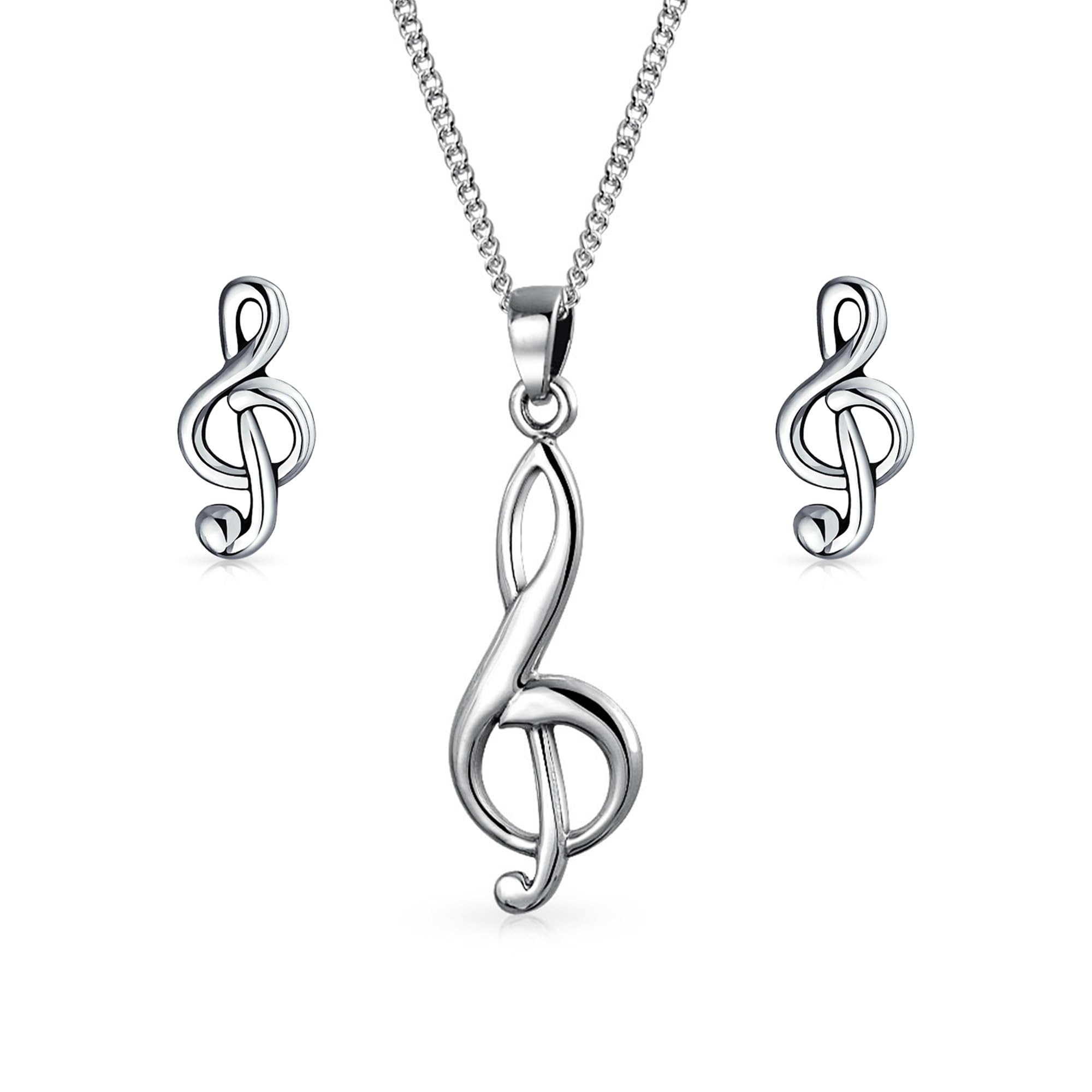 Bling Jewelry Conjunto De Joyas De Plata Esterlina .925 Con Pendientes De Notas Musicales Y Collar Colgante Para Mujeres Adolescentes