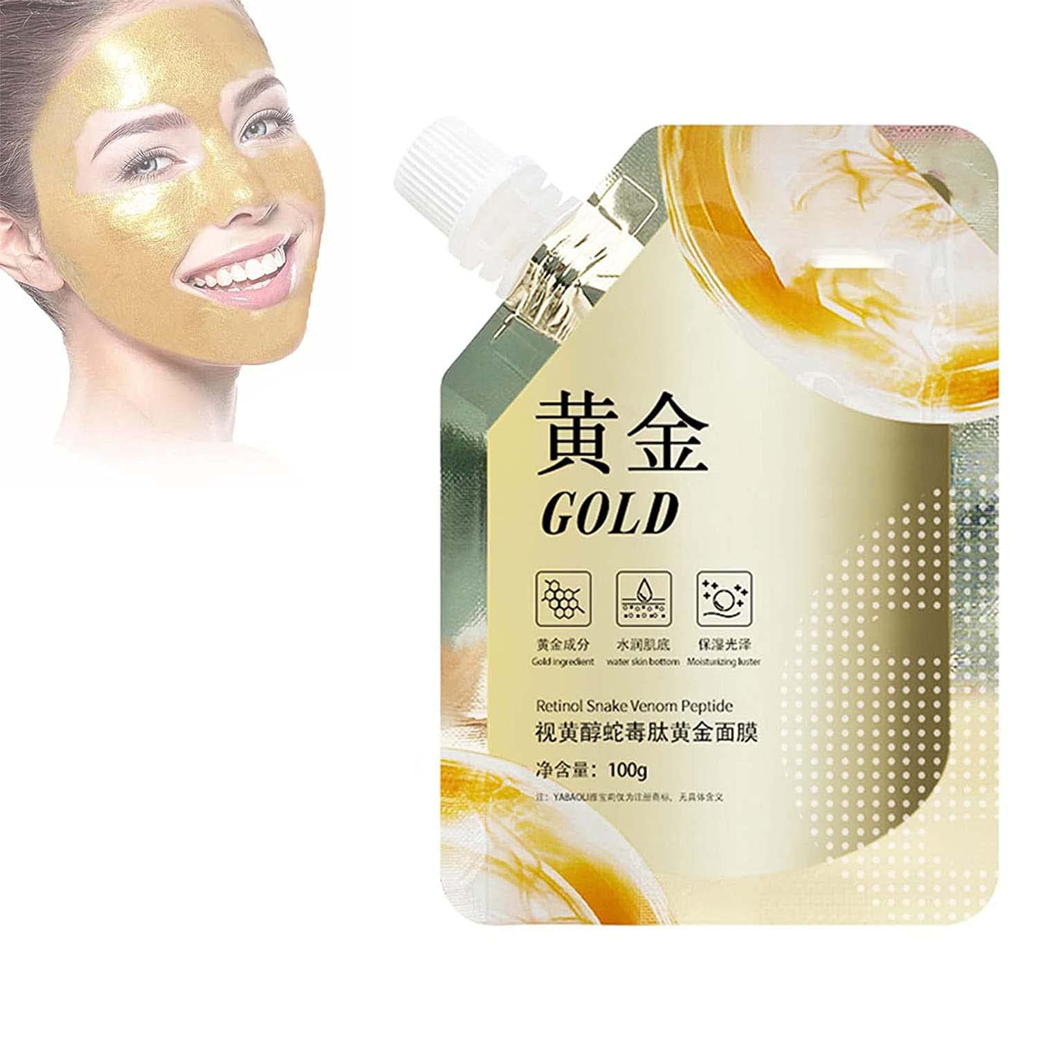 JANGOU Snake Venom Peptide Gold Mask, Rejuvenating Gold Peel-off Mask, Anti-aging Retinol Gold Facial Mask, Cleansing Pores Apply Tear Type Mud Film, Deeply Cleans and Moisturizes The Skin (1PCS)