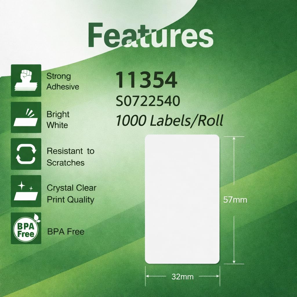 Printing Pleasure 11354 10 Rotoli S0722540 Etichette Multiuso compatibile per Dymo LabelWriter 4XL 450 400 330 320 310 Duo/Turbo/Twin Turbo Seiko SLP 450 430 420 410 400 200 100, 57mm x 32mm