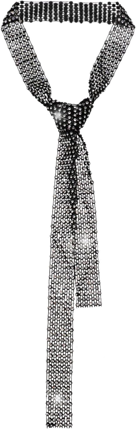 LJBFNN Ties for Women, Sparkling Rhinestone Womens Tie Long Thin Crystal Necktie for Party Prom Wedding Cosplay Beach Daily