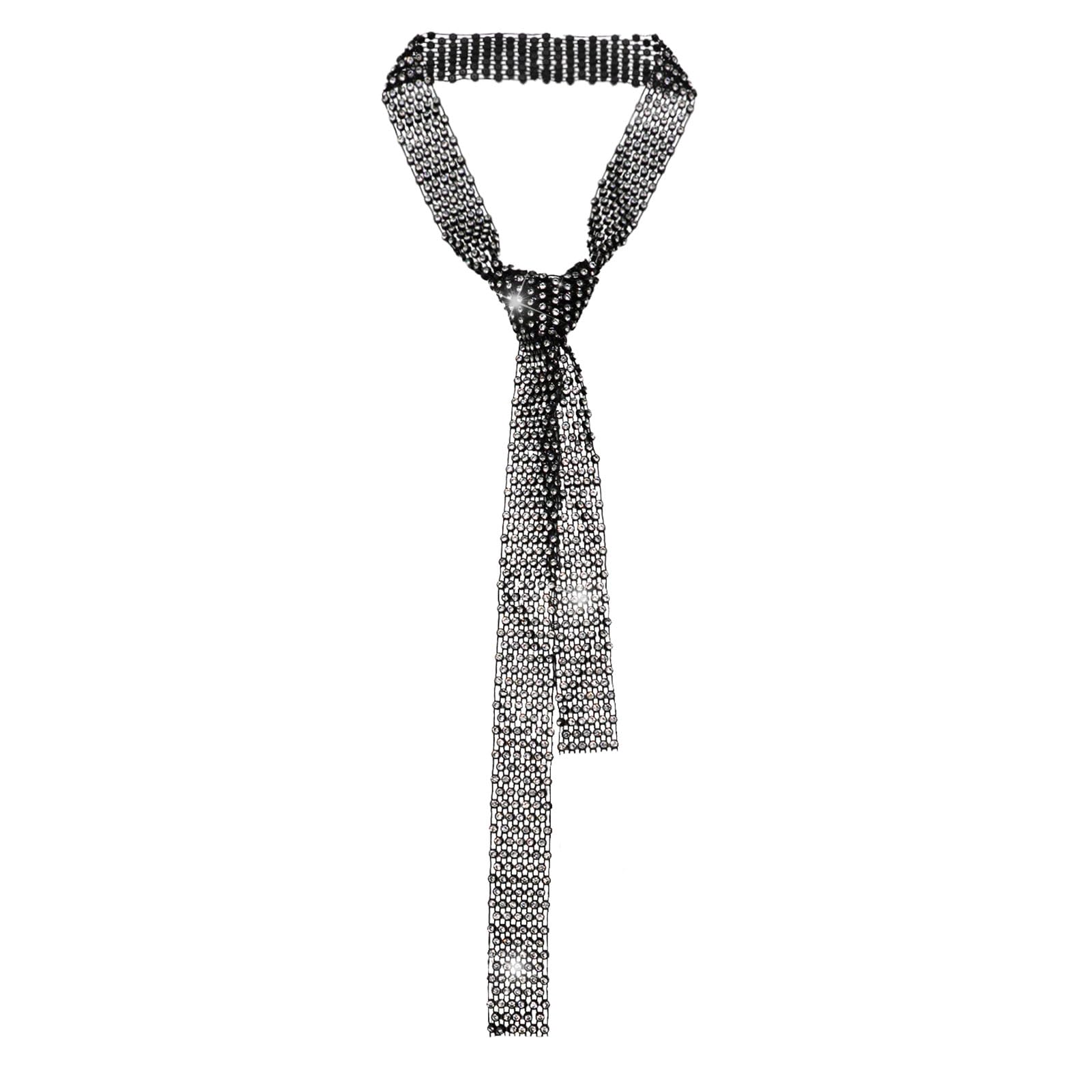 LJBFNN Ties for Women, Sparkling Rhinestone Womens Tie Long Thin Crystal Necktie for Party Prom Wedding Cosplay Beach Daily