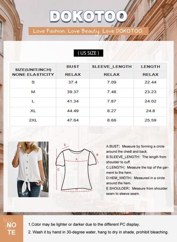 Dokotoo Womens Button Down Front Tie Short Sleeve V Neck Blouses Tops (S-2XL)