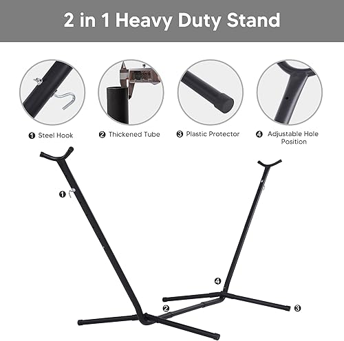 Miniatura 7 de SUNCREAT Hamaca doble portátil convertible 2 en 1 con soporte incluido, hamaca y soporte para exteriores, pendiente de patente, gris oscuro