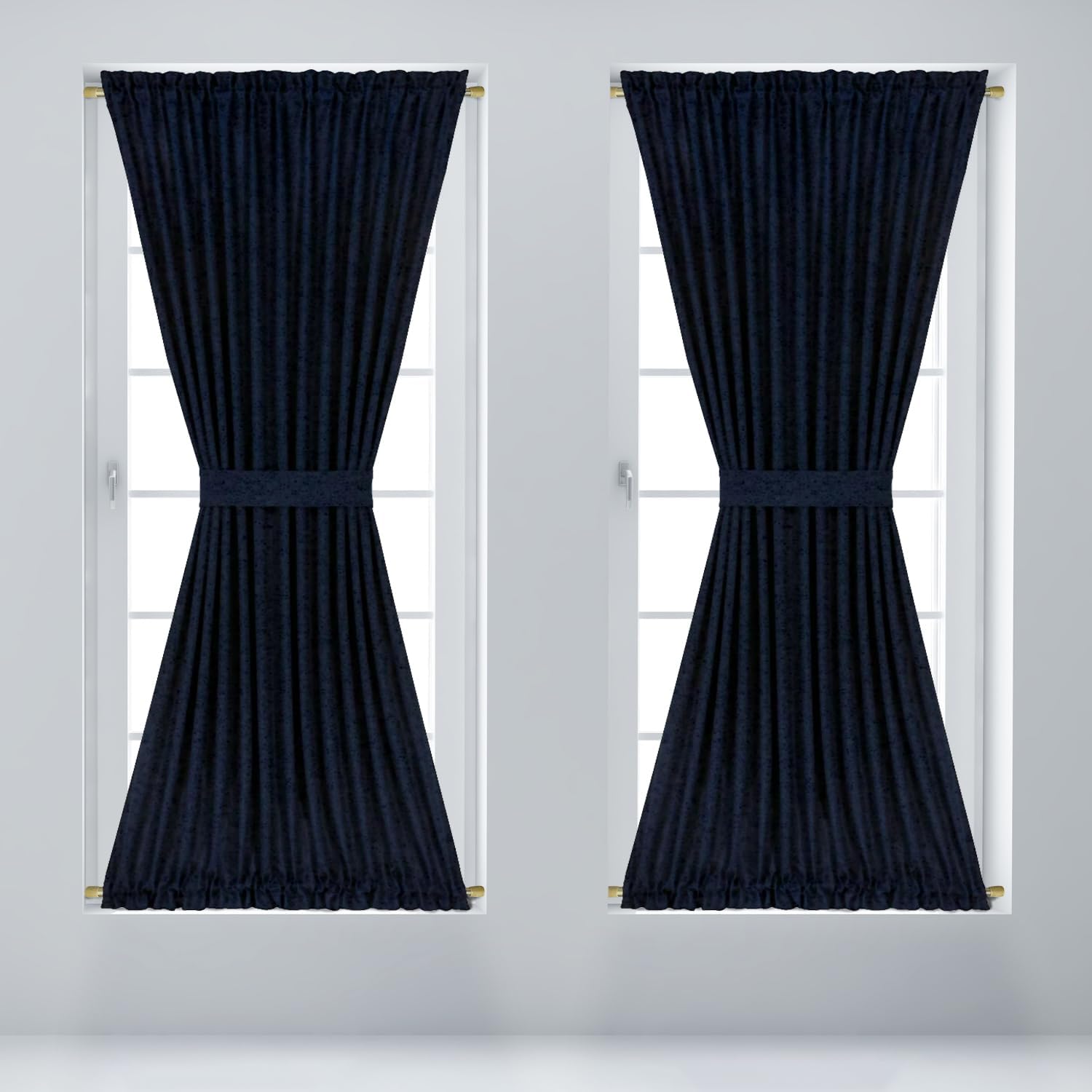 Amazing Drapery Hardware 5/8 Inch Brass Spring Tension Rods, Set of 2 - Adjustable Length 48-74 Inches - Twist to Fit Curtain Rods for Doors, Windows, and Small Spaces