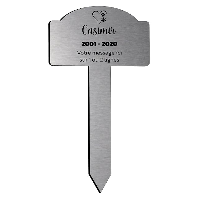 Placa grabada funeraria para mascotas con diseño de corazón y 2 huellas de pata, para plantar 25 x 14 cm