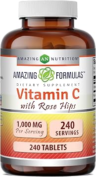 Amazing Formulas Vitamin C with Rose Hips Supplement | 1000 Mg | 240 Tablets | Non-GMO | Gluten-Free | Made in USA