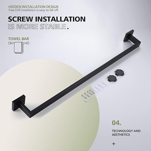 Miniatura 9 de KOKOSIRI Toallero individual de 32 pulgadas, soporte para toallas de baño, gancho cuadrado para bata de baño, gancho para abrigo, montado en la