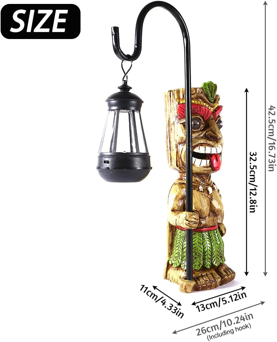 2pcs Tiki Garden Statues Value Bundle | Large Tiki Figurine with Solar Lights, Outdoor Patio Yard Lawn Bar Party Beach Pool Pond Decoration
