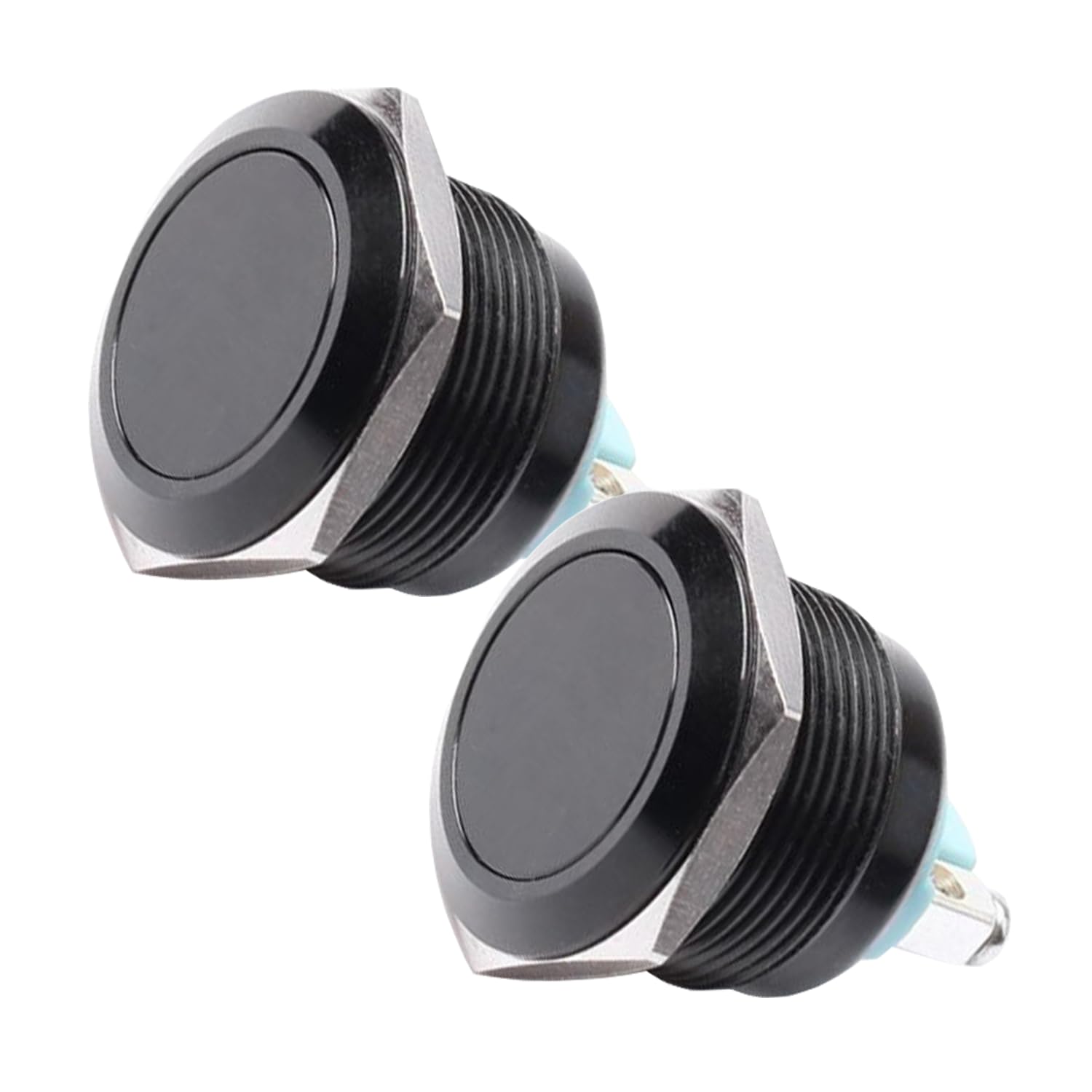 Powice 2X 22mm Przycisk Wodoszczelny Przełącznik Chwilowy ze Stali Nierdzewnej, Przełącznik Ciśnieniowy Przycisk 5A/12V/24V/110V/230V, Odpowiedni do Samochodów, Systemów Zapłonowych, Dzwonków do Drzwi