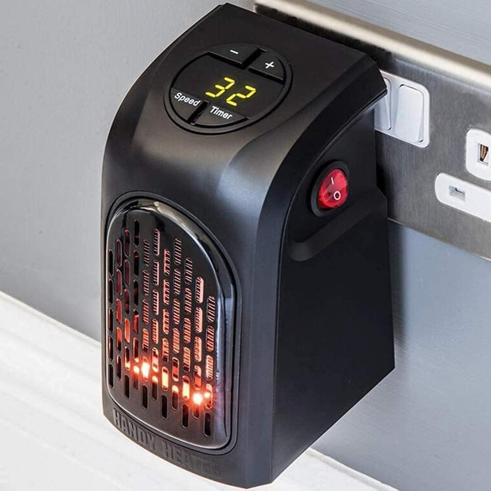 Electric Handy Room Heater Compact Plug-in||The Wall Outlet Space Heater 400Watts Garage Bathroom Home||Handy Air Warmer Blower Adjustable Timer Digital Display for Office/Camper