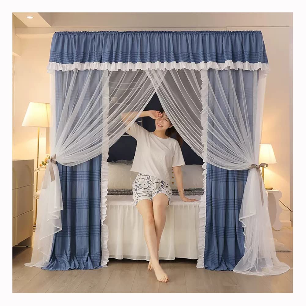 Moustiquaire baldaquin lit double bleu 200x230 structure renforcée style 2