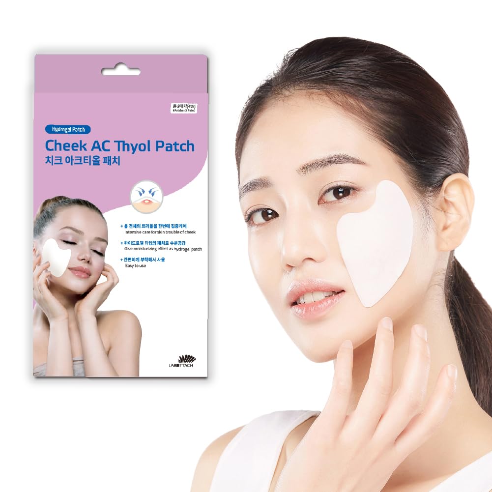 Cheek AC Thyol Patch 8pcs (4pairs) Overnight Anti-Acne patches for Blemishes,Sebum Secretion,Moisturizing & Zit with Tea Tree Oil,Arnica. Cruelty Free - Labottach Korean Skincare
