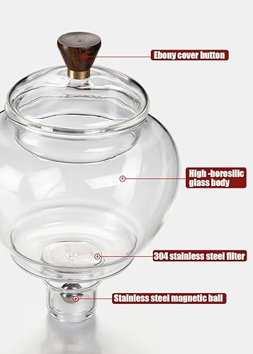 Miniatura 5 de Hervidor de té para hojas sueltas, tetera de vidrio mágico con infusor y tapa, tetera transparente, juego de té de goteo magnético semiautomático